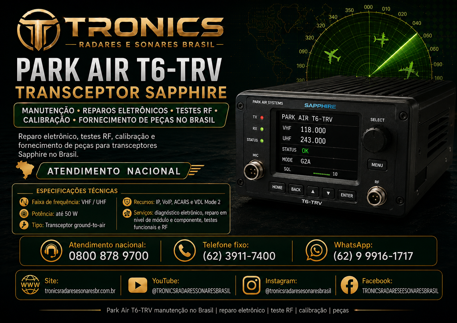 ASSISTÊNICA-TÉCNICA-TRANSCEPTOR-SAPPHIRE-AIR-T6-TRV-NO-BRASIL-TRONICS-RADARS-E-SONARES